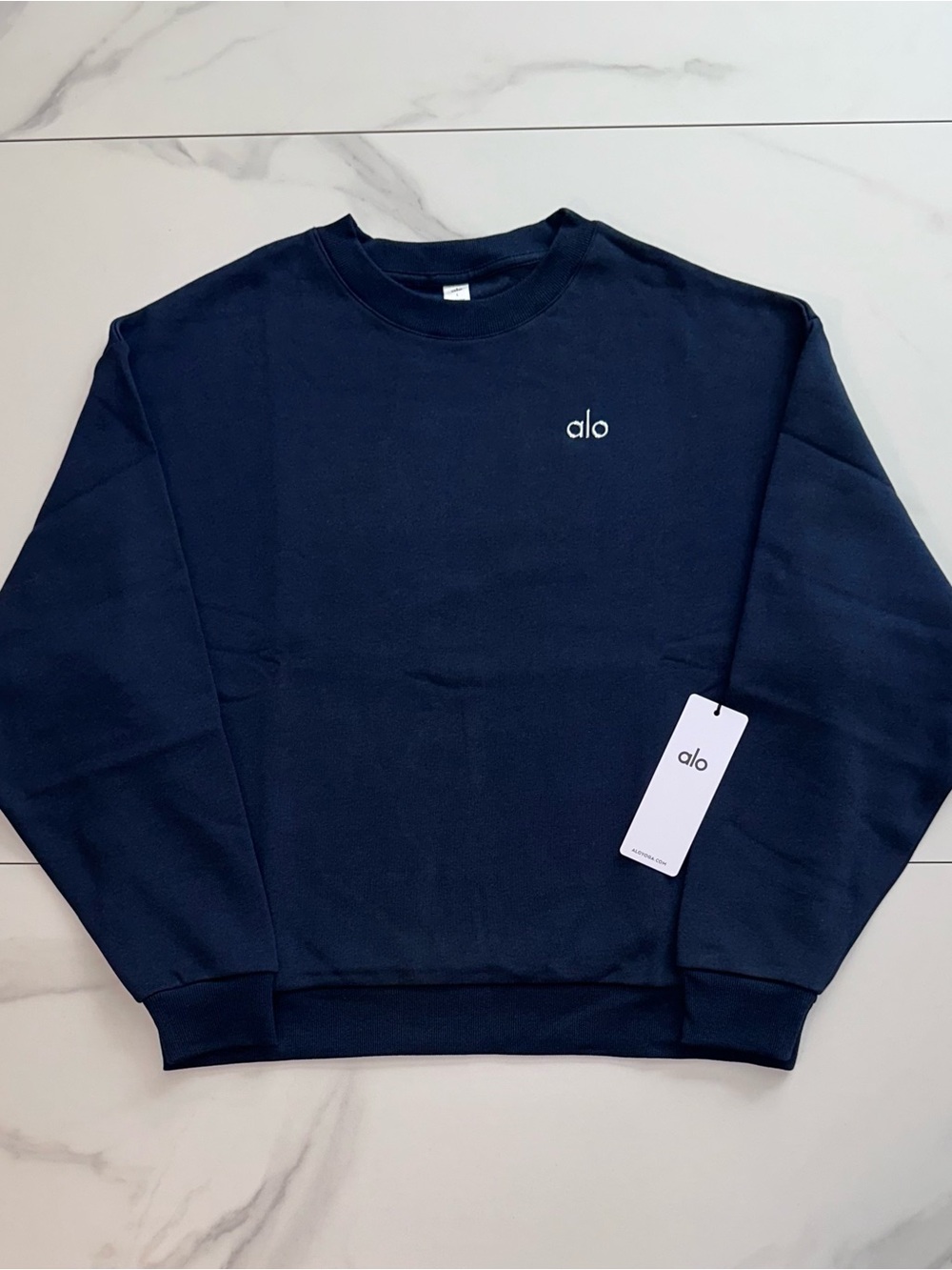 Alo Yoga Accolade Crew Neck Pullover Sweatshirt Navy Blue Size Large